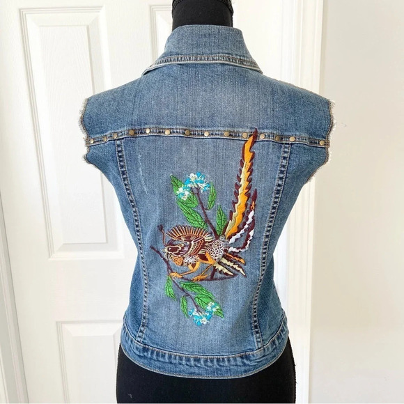 Nitrogen Signature  Studded Embroidery Moto Jean Waistcoat Vest - Picture 3 of 10